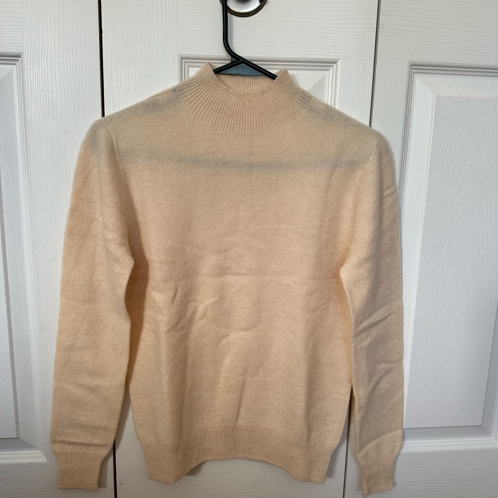 100% wool women Cream Mock Neck Sweater